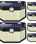 Heavy Duty 120 Led Solar Outdoor Wall Lights With Advanced Motion Sense And Three Smart Modes Rock Solid Ip65 Weatherproof Yard Security Spots For Patio Or Driveway Six Pack Black Daylight White, showing six units with solar panel.