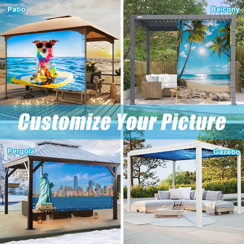 Custom Design Patio and Gazebo Backdrop Screen With UV Resistant PVC Sun Shade And Dope HD Color Printed Shade Cloth Cover For Backyard Balcony Outdoor Garden