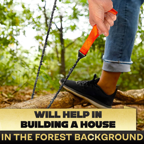 Man using Pocket Chainsaw For Survival With Bag Stainless Steel 25 Inch Folding Tree Saw With Bi Directional Teeth in forest