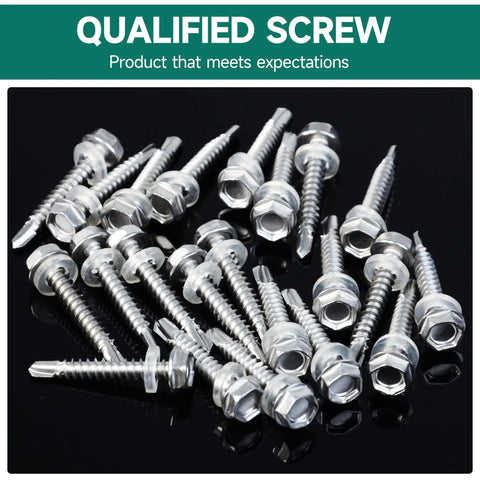 Heavy Duty Hex Head Self Drilling Screws Assortment Kit 110 Piece Stainless Steel Sheet Metal Fasteners in silver finish