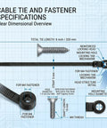 Diagram of 100 Pack Eight Inch Black Zip Ties With Screw Hole And M4 Screws featuring specifications like locking tab and head diameter.