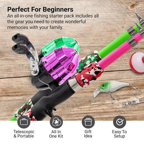 Two Pack Kids Telescopic Fishing Rod Set With Tackle Box And Net Portable Grab And Go Beginner Gear For Ages Five To Ten