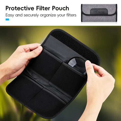 Hands holding a filter pouch from 58mm Macro Close-Up Filter Set With +2 +4 +8 +10 Diopters For Close-Up Photography
