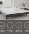 Queen Size 4 Inch Low Profile Bed Foundation Built Tough With Heavy Duty Wooden Slats For Zero Sag Mattress Support Box Spring Replacement Platform Base in modern room.