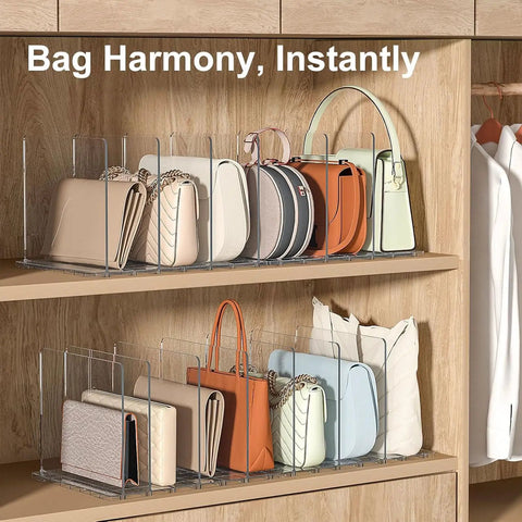 Adjustable Clear Dividers Closet Organizer Designed As The Ultimate Purse Storage Solution To Keep Your Handbags Crisp Upright Without Sagging Drama Straight Up Solid Wardrobe Gear That Slaps On Any Shelf And Flexes Your Designer Collection Every Single