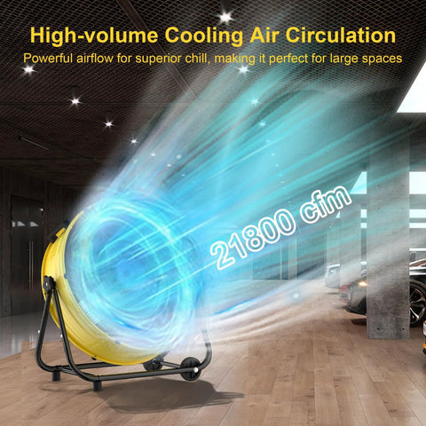 36 Inch Beefy Airflow High Velocity Industrial Drum Fan With 3 Speed Settings 21,800 CFM demonstrating airflow in large space