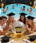 Class Of 2026 Graduation Beach Balls Set 11 Inch Inflatable Party Balls With Glitter Gold And Black Markers For Senior Celebrations Poolside Beach Decor And Gift Favors 10 Pack shown with students at the beach.