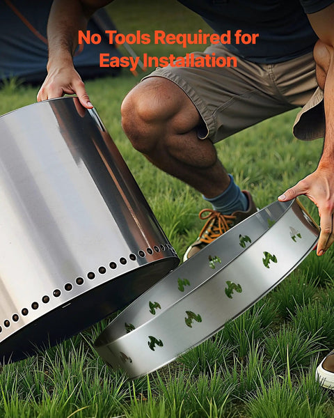 27 Inch Smokeless Fire Pit Stand For Solo Stove Bonfire being installed on grassy surface