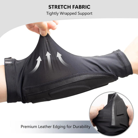 Cooling Archery Arm Guard Sleeve With Full Forearm Coverage showcasing stretch fabric and premium leather edging.