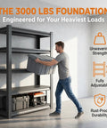 Man adjusting Heavy Duty Garage Shelving Unit 72 Inch Tall With 3000 Lbs Capacity 5 Tier Adjustable Metal Storage Shelves