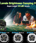 Go To 20000mAh Camping Fan With Remote And Led Lantern Auto Oscillating Portable Breeze shown near campfire scene