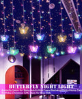 120 LED Butterfly Curtain Fairy Lights Lit USB Powered 6M 19.7ft With Remote Timer 8 Modes Waterproof Indoor Outdoor Decor for Kids Bedroom Christmas Wedding Party Dorm Multicolor installed on ceiling