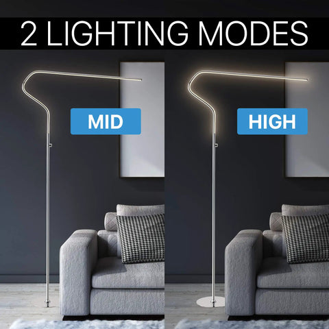 65-Inch Chrome Integrated LED Floor Lamp With Dimmable Touch Sensor in mid and high lighting modes