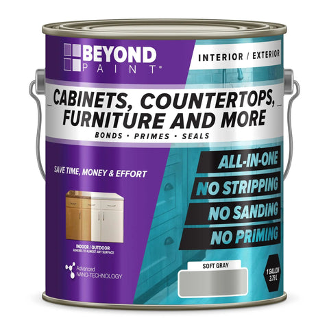 All In One Refinishing Paint Gallon For Furniture And Cabinets In Soft Gray No Stripping Sanding Or Priming Needed label