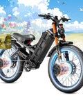 All Terrain 4000W Dual Motor Electric Bike For Adults With Massive 52V 70Ah Battery delivering a solid 200 mile range cranking out 46mph with full suspension.