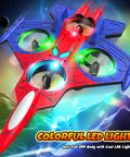 Colorful LED light Epic RC Airplane for Kids 8 Plus with Light Up Fighter Jet, foam body and three propeller guards in space theme.