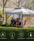 Mosquito Net For 10x10 Gazebo Pop Up Canopy With Zipper Mesh Sidewalls, Patio Tent Bug Barrier for Outdoor Garden and Backyard, 4 Pack Grey
