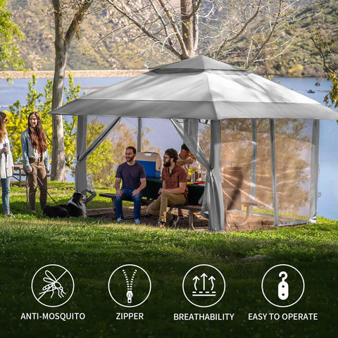 Mosquito Net For 10x10 Gazebo Pop Up Canopy With Zipper Mesh Sidewalls, Patio Tent Bug Barrier for Outdoor Garden and Backyard, 4 Pack Grey