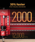 Pro Grade 200W CNC.Router And Desktop Milling Machine showing 12000 RPM spindle and high-speed 2000 mm/min capability.
