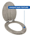 Distressed Grey Wood Round Toilet Seat With Chrome Hinges Durable Wood Veneer Construction Easy Install Securely Attaches
