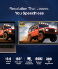 15.6 Inch Laptop Screen Extender With Carry Bag And Cleaning Kit, Full HD 1080P IPS Display showing red SUV image