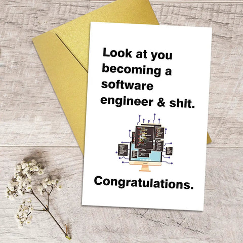 Funny Software Engineer Graduation Card For Computer Science Grads Perfect Gift For New Software Engineers with golden envelope
