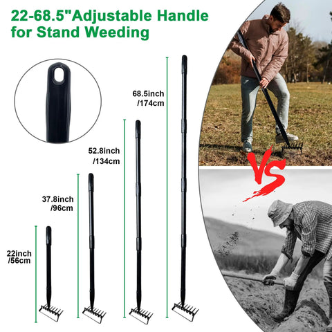 8 Tines Rake And Stirrup Hoe With Adjustable Long Handle For Weeding Digging And Loosening Soil Metal Garden Tiller Rake for Tough Weed