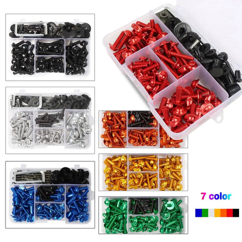 Universal Motorcycle Fairing Bolt Kit With 5mm And 6mm Allen Wrenches, Screws, Grommets, Nuts, Bolts, Washers, And Clips