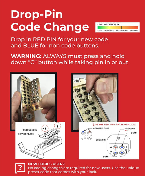 Instructions for changing code pins in Mechanical Keyless Combination Lever Door Lock In Oil Rubbed Bronze No Battery No Power No Key Needed