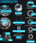 Dimensions of Trailer Hub Kit 8 Bolt 6.5 Inch For 7000 Lb Trailer Axle with bearings, seals, and components detailed.