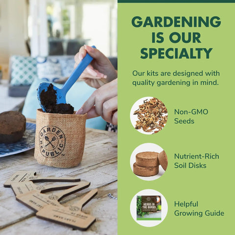 DIY Indoor Herb Garden Starter Kit With Heirloom Non GMO Seeds For Basil Thyme Parsley Cilantro Plus Potting Soil Pots And Scissors Grow Fresh Kitchen Herbs On Your Balcony Or Window Sill