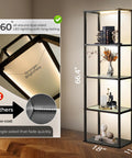 Display Shelf Floor Lamp With Dimmable LED Three Color Temperatures Glass Curio Cabinet Shelves Remote Control Sturdy Design