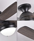 52 Inch Outdoor Ceiling Fan With Lights And Remote, Black Flush Mount Ceiling Fan With Reversible Blades Two Color Black And Dark Wood