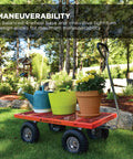 Heavy Duty Steel Utility Cart With 800 Pound Load Capacity 4 Cu Ft Bed Black Finish hauling plants in a garden setting