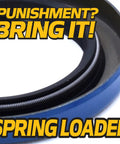 Close-up of Beefed Up Heavy Duty Trailer Wheel Hub Grease Seals 4 Pack For 5200 7000 Lb Axles, showing double lip and garter spring.