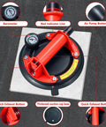 2-pack 8-inch heavy-duty glass suction cups lifting tool, red handle, front view with gauge and air pump