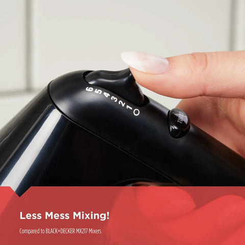 Close-up of a Six Speed Easy Storage Hand Mixer With Five Attachments And Case No Fuss Cleanup Lightweight Ergonomic Design dial