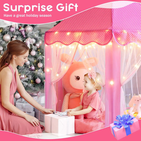 Princess Castle Tent For Girls With Star Lights Large Indoor Outdoor Playhouse Private Hideaway For Kids 55 Inch By 53 Inch