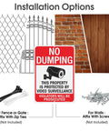 Large No Dumping Sign Keep Off My Patch Property Protected By Video Surveillance Reflective Aluminum Plate with installation options.