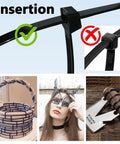 Close-up of Heavy Duty 200Lb 18 Inch Zip Ties 70 Pack Black Cable Ties For Outdoor Use showing correct lock insertion method.