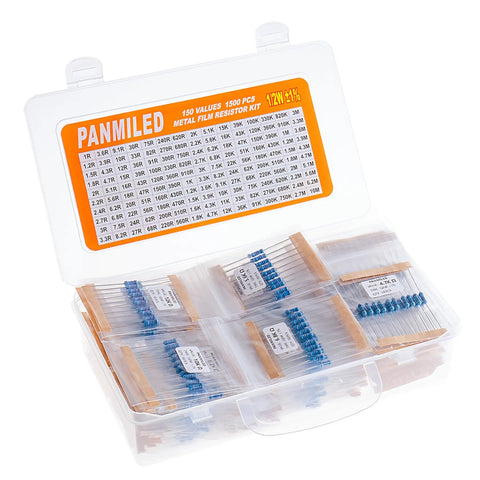 Metal Film Resistor Assortment Kit With 150 Values And 1500 Pieces, Half Watt, 1% Tolerance in a labeled case