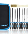LIBRATON 13-piece jeweler and steel needle file set with brush in blue-trimmed carry case