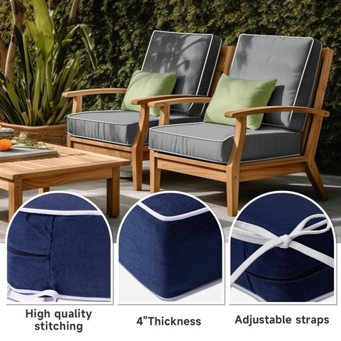 2 Pack Outdoor Patio Chair Cushions 20x20x4 Navy Waterproof With Non Skid Ties High Density Foam Cushion And Cover Included