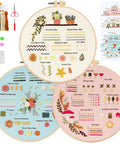 Beginner Embroidery And Cross Stitch Kit For Adults 3 Pack With Pre Printed Patterns Colorful Threads Needles 7.8 Inch Hoop