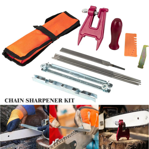 Pro Grade Chainsaw Sharpening Kit With Four Round File Sizes 5/32 3/16 13/64 7/32 Flat File And Handle Stump Vise Filing Guide