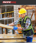 Top Notch Class 1 Black Safety Vest With Ten Roomy Cargo Pockets And 3M Reflective Straps engineered for serious breathability, worn on a job site.