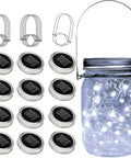 12 Pack Solar Mason Jar Fairy Lights With 30 Warm White LEDs, Lantern String Light Set, Hanger Hooks Included, No Jars Included