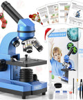 Kid Friendly Compound Microscope Kit 40X To 1000X With LED Illumination, 52-piece set with accessories and educational pamphlets.