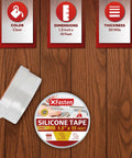 Clear Self-Fusing Silicone Tape Pro, 1.5 Inch By 15 Foot, 30 Mils, packaging on wooden surface, showing color and dimension details.