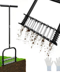 14 Spike Lawn Aerator Tool With Spring Loaded Design For Effortless Aeration In Your Yard Manual Grass Aerator with gloves and dirt cleaning.